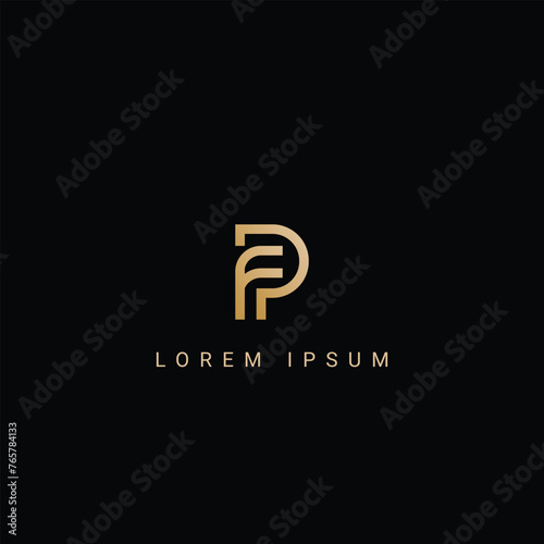 Minimal creative initial based FP logo and PF logo. Letter FP PF creative elegant monogram white color on black background