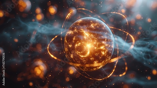 A close-up view of atomic particles colliding and generating bursts of energy, creating a vivid display of quantum dynamics