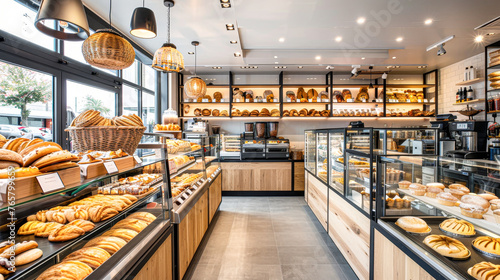 A bakery with a lot of bread and pastries on display. The atmosphere is warm and inviting