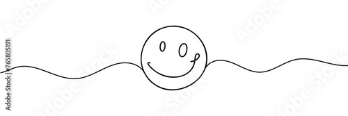 One continuous line art smiling face isolated vector illustration on white background