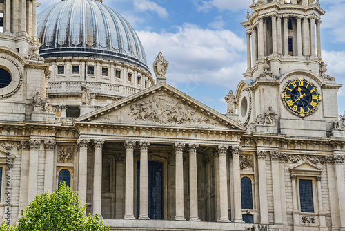 Famous St. Paul Cathedral in London, It sits at top of Ludgate Hill - highest point in City of London. Cathedral was built by Christopher Wren between 1675 and 1711. London, UK.