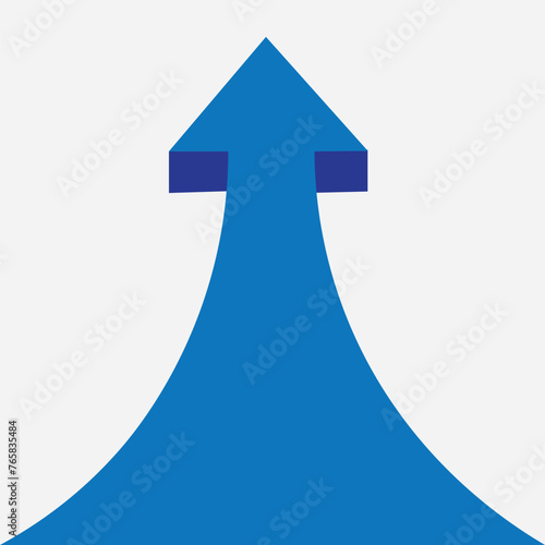 Arrow moving straight forward into turquoise blue . Perspective view. Future, business vision, goal and motivation concept. Flat design. Vector illustration