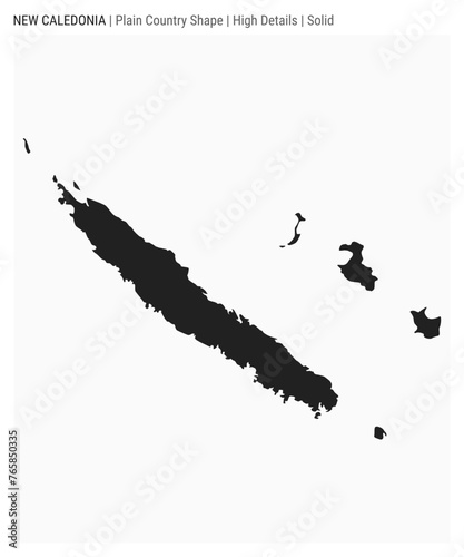 New Caledonia plain country map. High Details. Solid style. Shape of New Caledonia. Vector illustration.