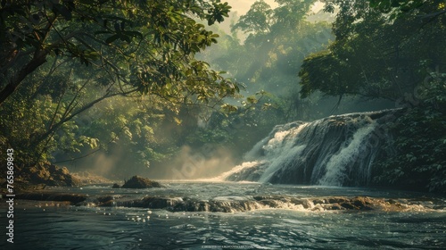 A very beautiful waterfall in a tropical forest