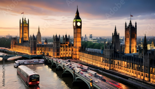 London city skyline with big ben and houses of parliament cityscape in uk