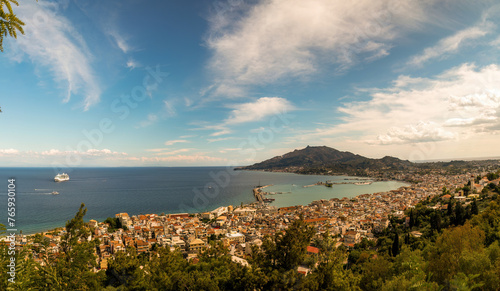 Landscape panoramic view of a port harbor in the island of zante in zakynthos located in Greece