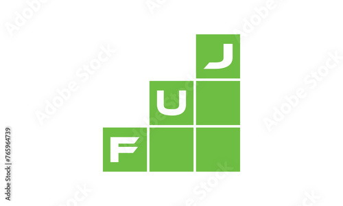FUJ initial letter financial logo design vector template. economics, growth, meter, range, profit, loan, graph, finance, benefits, economic, increase, arrow up, grade, grew up, topper, company, scale