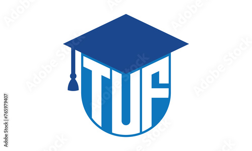 TUF initial letter academic logo design vector template. school college logo, university logo, graduation cap logo, institute logo, educational logo, library logo, teaching logo, book shop, varsity 