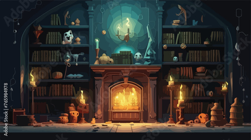 wizards room with library old books potion