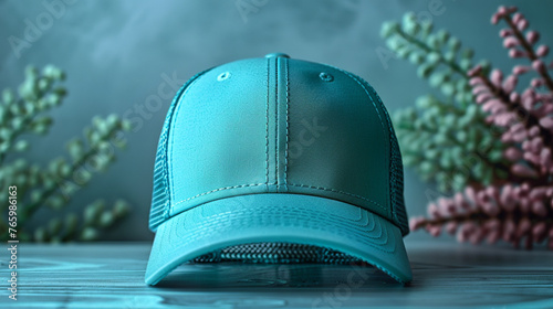 Light green cap mockup with blurred background.
