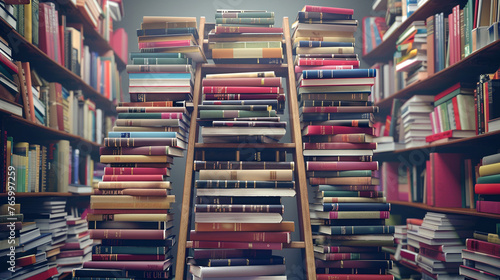 Illustration of a Ladder Made of Books Representing Educational Progress