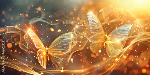 Butterfly illustration with Transparent and golden line and backlight
