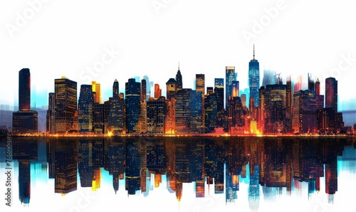 panoramic night city skyline isolated without background, Generative AI