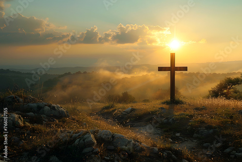 Cross of God in the rays of the sun, religious concept