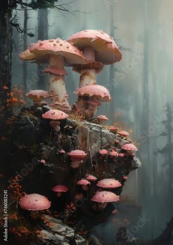 pink mushrooms growing rock forests toadstools mycology