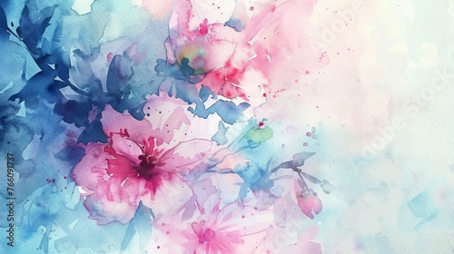 Pink and Blue Flowers on White Background