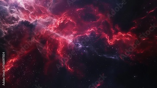 A breathtaking deep space image capturing the complex beauty of a red nebula, with swirling clouds of gas and dust illuminated against the darkness of the cosmos. Majestic Red Nebula in Outer Space
