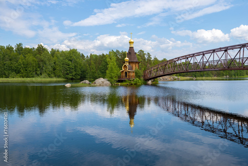Church of the Apostle Andrew the First-Called on the Vuoksa River in a June landscape. Leningrad region, Russia