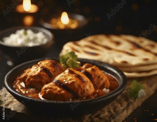 Traditional Bangladeshi Testy food chicken tandoori and Tikka with garlic naan.