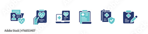 medical diagnosis report icon set health care check-up analysis prescription clipboard document vector illustration