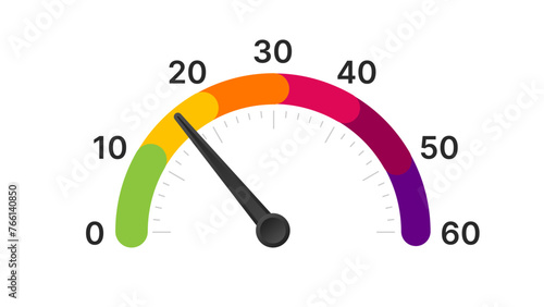 Low Medium High Measuring Dial. Colorful Infographic Gauge Meter Sign. Performance Measurement Symbol. Vector Illustration.