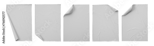 white paper wrinkled poster template ,blank glued creased paper sheet mockup.white poster mockup on wall. empty paper mockup.