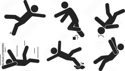 Bundle collection signs of man fall from high places, height risk, edge danger, safety sign