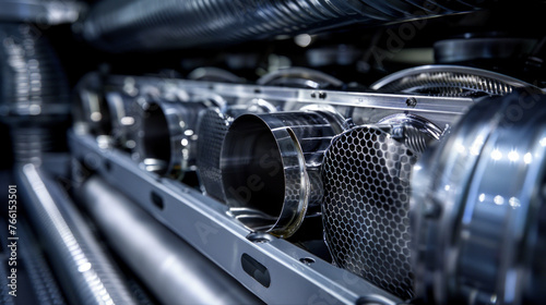 A precision-engineered turbo intercooler, with densely packed fins and efficient airflow channels, cooling the compressed air before it enters the engine