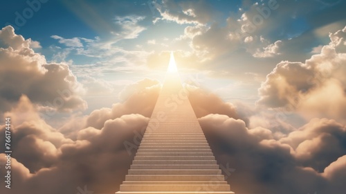 Stairway to heaven in heavenly concept. Religion background. Stairway to paradise in a spiritual concept.