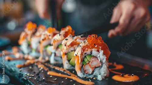 Fusion sushi rolls combining traditional Japanese ingredients with modern flavors