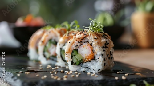 Fusion sushi rolls combining traditional Japanese ingredients with modern flavors