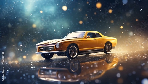 Retro vintage luxury car on abstract space cosmic background with bokeh. Car showcase collection