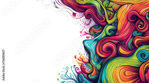 colorful abstract doodle art on white background with copy space