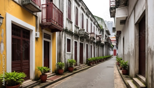 calcada do carmo portuguese colonial style alley in old taipa area of macau china