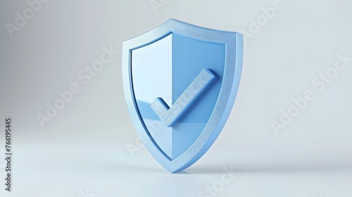 cartoon 3d Icon safety shield check mark perspective . Blue symbol security safety icon. Checkmark in minimalistic style. 3d vector illustration. white background