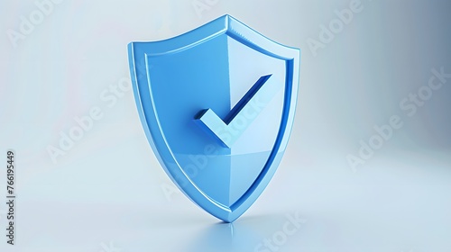 cartoon 3d Icon safety shield check mark perspective . Blue symbol security safety icon. Checkmark in minimalistic style. 3d vector illustration. white background