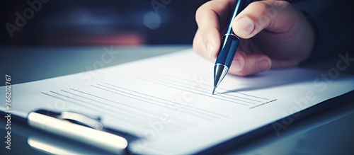 A person sitting at a desk, concentrating as they write a letter on a sheet of paper using a traditional pen