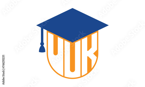 UUK initial letter academic logo design vector template. school college logo, university logo, graduation cap logo, institute logo, educational logo, library logo, teaching logo, book shop, varsity 