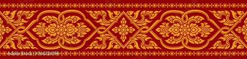 Thai pattern seamless, red and gold thai background, thai pattern temple