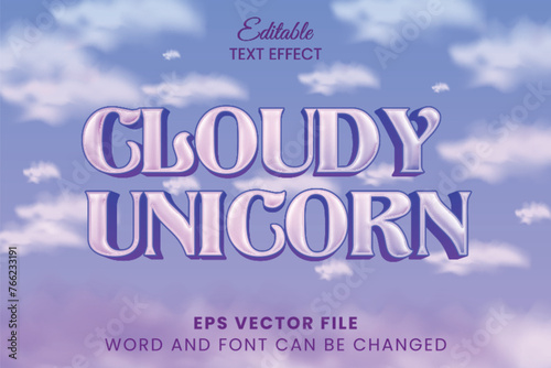 Cloudy unicorn editable vector text effect