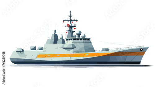Aegisequipped destroyer Flat vector isolated on white
