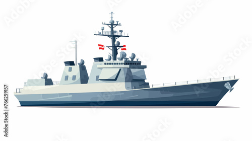Aegisequipped destroyer Flat vector isolated on white