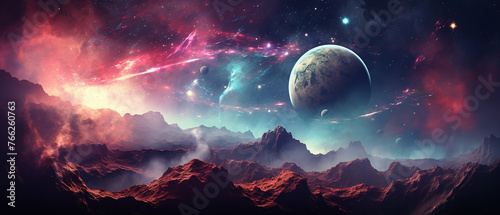 Alien fantasy background, giant planets in background.