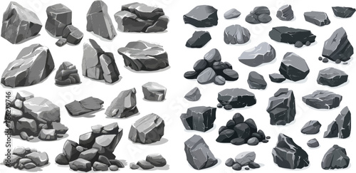 Graphite stone, coal and rocks pile for wall or mountain pebble