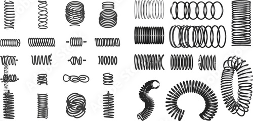 Flexible coils, wire springs and metal coil spirals silhouette