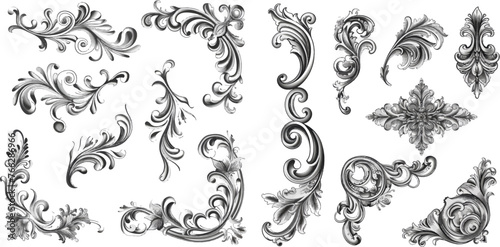 Ornamental curls, swirls divider and filigree ornaments vector illustration set