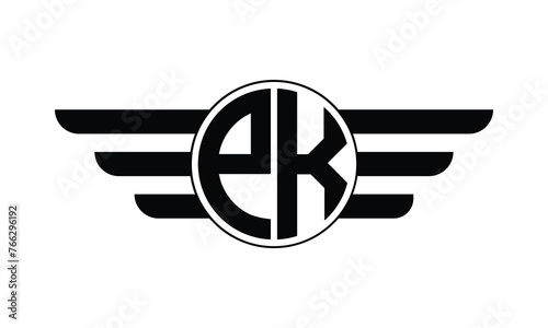 PK initial letter circle wings icon gaming logo design vector template. batman logo, sports logo, monogram, polygon, war game, symbol, playing logo, abstract, fighting, typography, minimal, wings logo