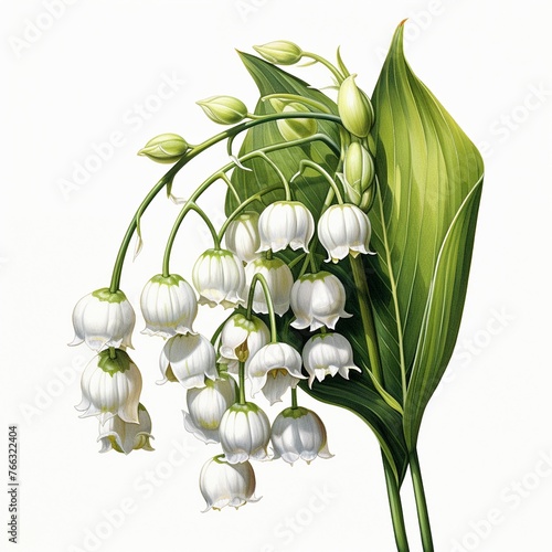 Watercolor lily of the valley clipart with small white bell-shaped flowers
