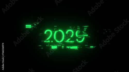 3D rendering 2029 text with screen effects of technological glitches