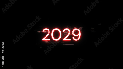 3D rendering 2029 text with screen effects of technological glitches